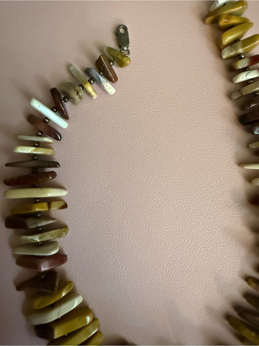 Vintage Multicolor Natural Stone Chip Necklace - Olive, Cream & Brown - Picture 3 of 5